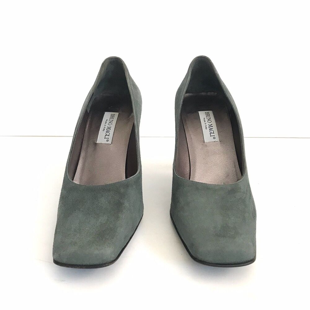 Bruno Magli Women’s Square Toes Suede Pumps Heels Dark Olive Green - Picture 9 of 12
